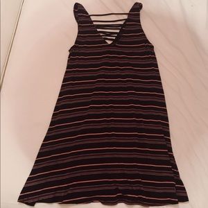 Blue, peach, maroon striped dress